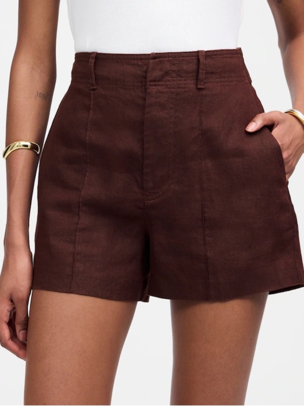 Madewell Chocolate Brown Linen Pintucked Shorts 4